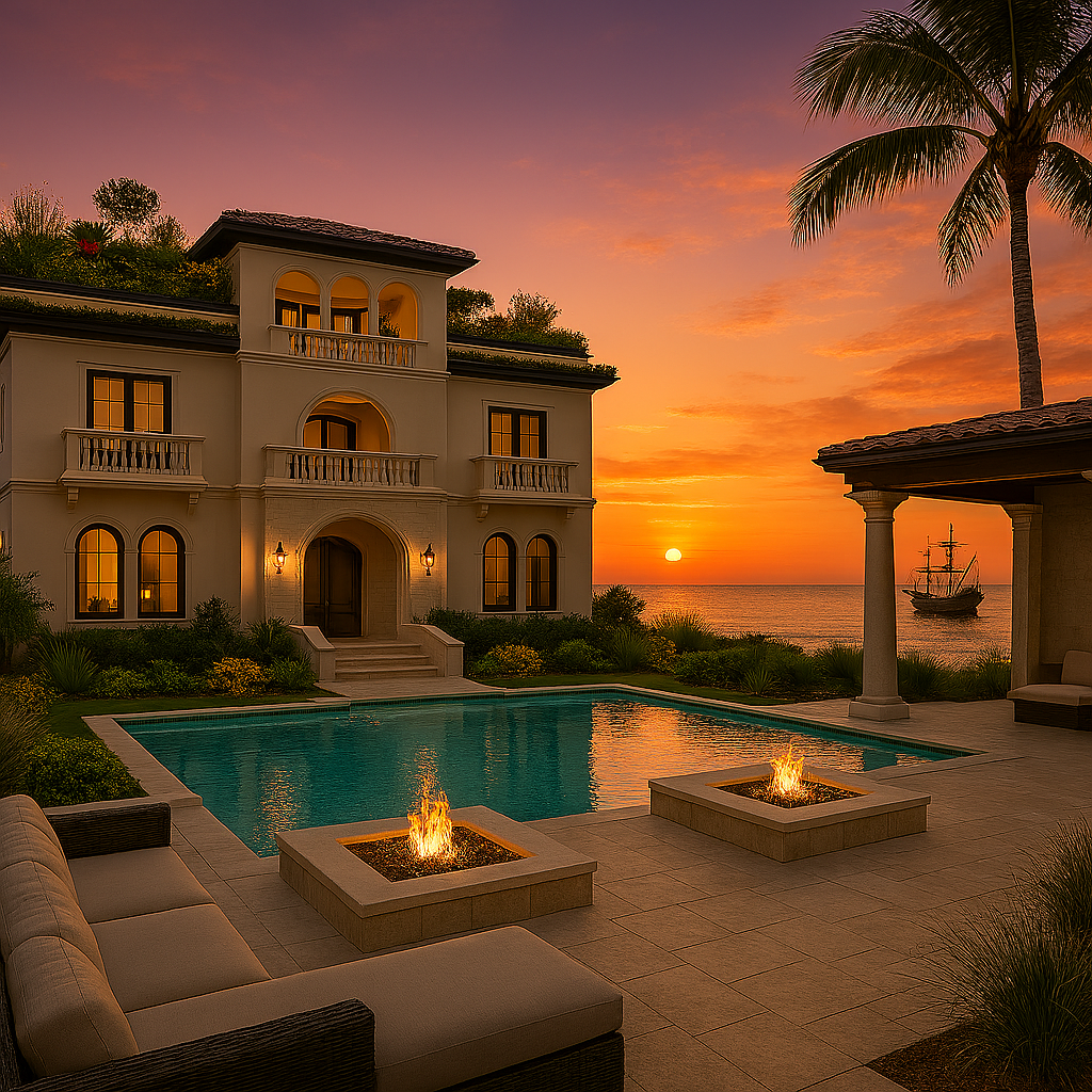 An image of the back view of the mansion.