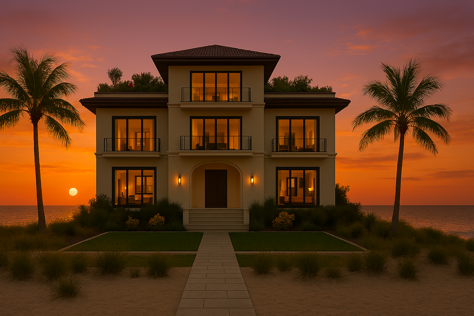 An image of the front view of the mansion.